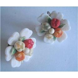 Art Deco Fruit Salad Milk Glass Earrings  #2029419