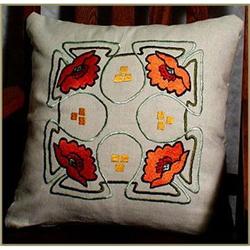 ARTS & CRAFTS MISSION EMBROIDERED POPPY PILLOW #2029459