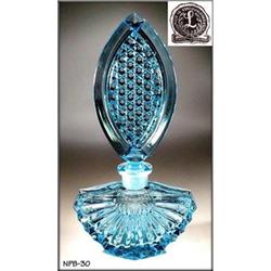 CZECH VINTAGE AQUAMARINE GLASS PERFUME BOTTLE /#2029498