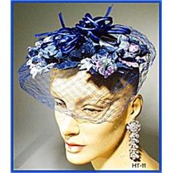 GREAT VINTAGE BLUE FLORAL LADIES HAT 40's #11 #2029516