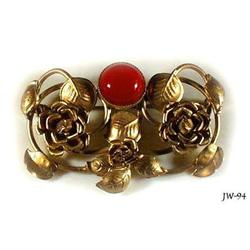CZECH VINTAGE CARNELIAN  GLASS BROOCH #94 #2029519