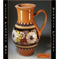 CZECH PEASANT ART POTTERY WATER PITCHER #2029545