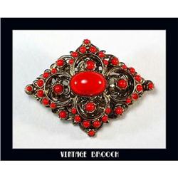 CHARMING VINTAGE FILIGREE RED STONES BROOCH#2029554