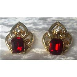 Coro Red Rhinestone Earrings #2029612
