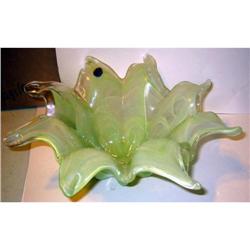 Vintage MURANO LIGHT GREEN Art Glass Bowl #2030768