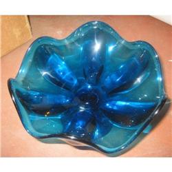 old vintage BLUE GLASS FOLDED SWIRL Candy Dish #2030771