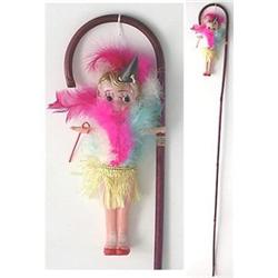 CELLULOID JAPAN DOLL ~ CARNIVAL GIRL TOY CANE #2030803