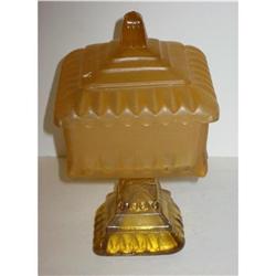 Old Vintage Amber Glass Pillar Candy Dish w Lid#2030806