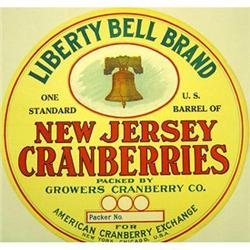 4 old CRANBERRY LITHO BARREL LABELS ~ NJ #2030922