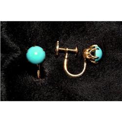Antique Vintage Turquoise/Gold Earrings Claw #2030963