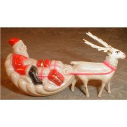 Celluloid SANTA Sleigh REINDEER Figurine USA#2031185