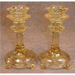 TOPAZ Glass CANDLEsticks ART Deco PAIR  #2031258