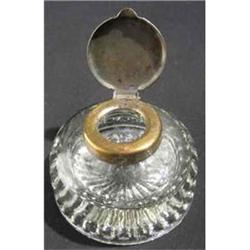 Inkwell Pressed Glass and Brass top c1900 #2031666