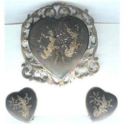 Niello Pin & Earings c1930 Siam Sterling #2031718