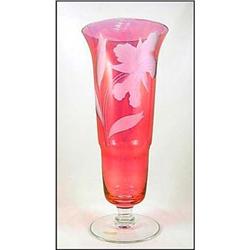 Old CRANBERRY Flash IRIS Vase CUT 2 Clear GLASS#2031797