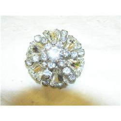 Vintage Round Prong Set Clear Rhinestone Brooch#2031993