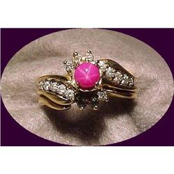 14K Gold Star Ruby Ring with 16 Diamonds #2055404