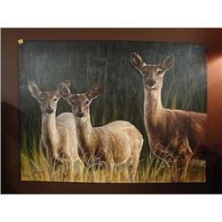ARTIST SIGNED DEAR DOE OIL CANVAS PAINTING #2055457