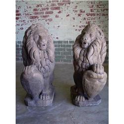 2 VICTORIAN ARCHITECTURAL LION SHIELD STATUES  #2055460