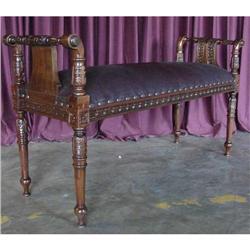 FRENCH VICTORIAN STYLE LEATHER OTTOMAN BENCH #2055485
