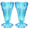 Image 1 : Davidson Glass Ice Blue Chevron Vases (2) #2062150