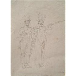 DRAWING OF FRENCH NAPLEONIC SOLDIERS 1821 #2013022