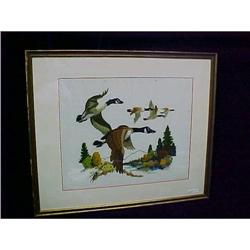 Geese in Flight Needlepoint 26.5 x 22.5 Framed #2013301