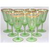 Image 1 : Nine Green Depression Glass Gold Trim Goblets #2044253