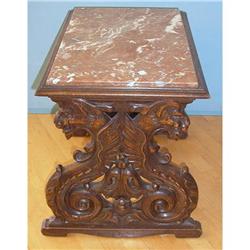 Carved Walnut Marble top Occasional Table #2044407