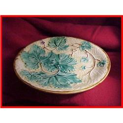 Vintage French Majolica Pottery Leaf Plate #2044500