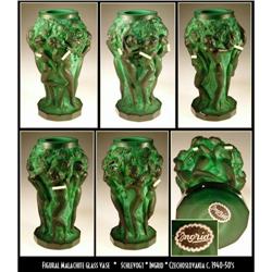 CZECH SCHLEVOGT / INGRID MALACHITE GLASS VASE #2061028