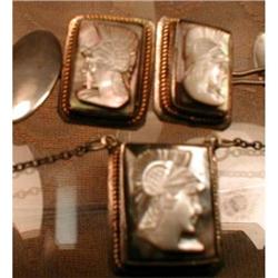 Cameo CUFFlinks SET Silver MOP -ANTIQUE- #2074090