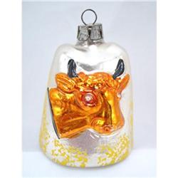 ANTIQUE Glass CHRISTMAS Ornament COW on BELL #2074433