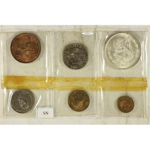 1964 MEXICO 6 COIN UNC SET INCLUDES .100 SILVER