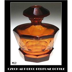 CZECH ART DECO TOPAZ COLOR GLASS PERFUME BOTTLE#2025081