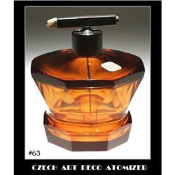 CZECH ART DECO TOPAZ COLOR GLASS ATOMIZER OPB63#2025082