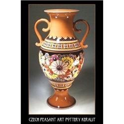 CZECH PEASANT ART POTTERY AMPHORA VASE #2025095