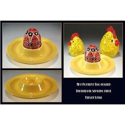 6 YELLOW FIESTA STYLE ART POTTERY EGG HOLDERS #2025410