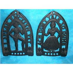 Vintage JZH Dutch Couple Cast Iron Trivets Set #2025782