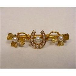 Gold and Pearl Horseshoe Bar Brooch. #2025857