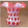 Image 1 : FENTON Cranberry COIN Dot VASE Ruffled EDGE #2026387