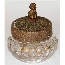 Brass Rhinestone Studded Ballerina Powder Jar #2039280