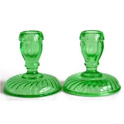 Green Depression Glass Swirl Candlesticks #2039323