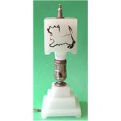 Scotty Dog Art Deco Stepped Milk Glass Lamp #2039324