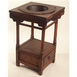 Antique Wooden Fire Table Pit w Iron Bowl #2039605