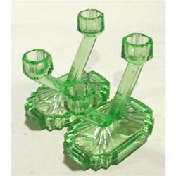 Bagley Green Glass Art Deco Candlesticks #2051488