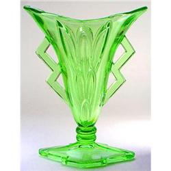 Winged Art Deco Green Uranium Glass Vase #2051497