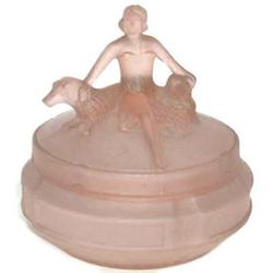 Pink ANNETTE Satin Glass Art Deco Dresser Jar #2051526