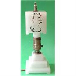 Scotty Dog Art Deco Stepped Milk Glass Lamp #2051609