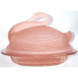 Sowerby Pink Pressed Glass Swan Butter Dish #2051614